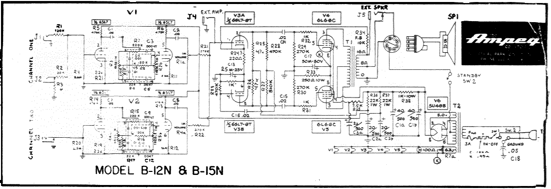 Ampeg B-12N & B-15N Schematic