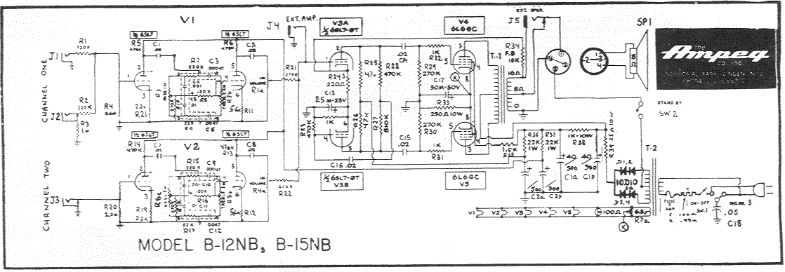 Ampeg B-12NB & B-15NB Schematic