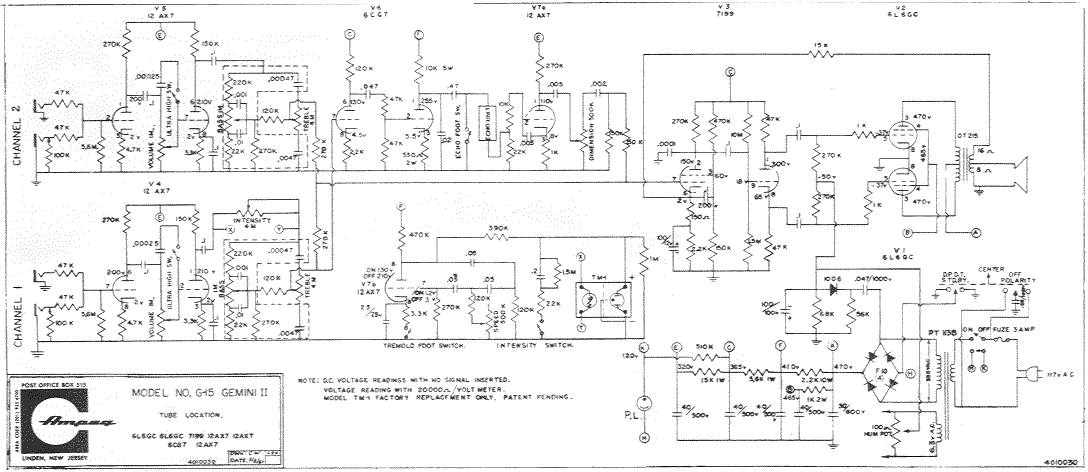 Ampeg G-15 Gemini II Schematic