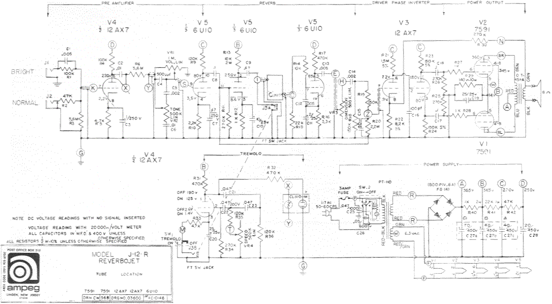 Ampeg J-12R Reverbojet Schematic