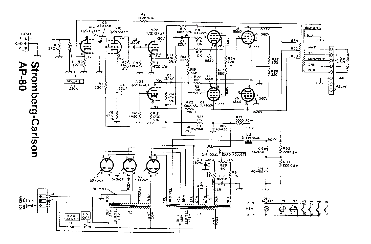 Carlson Stromberg AP-80 Hi-Fidelity Tube Amplifier Schematic