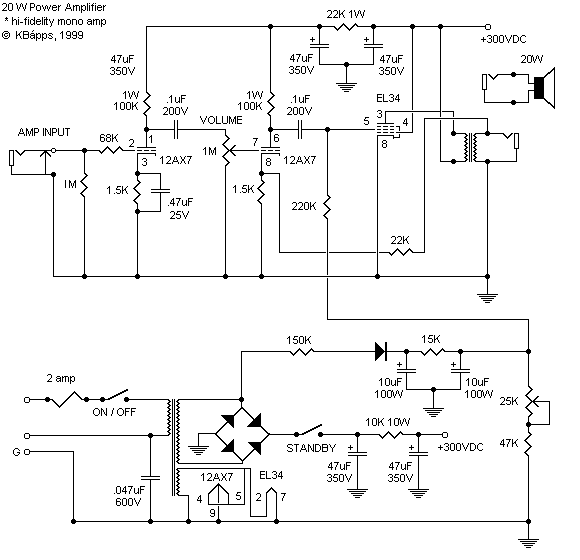 40 W Stereo Power Amplifier Schematic